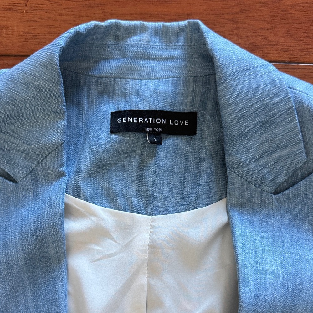 Generation Love Juniper Puff-sleeve Chambray Blazer In Blue Size Small - Picture 3 of 9